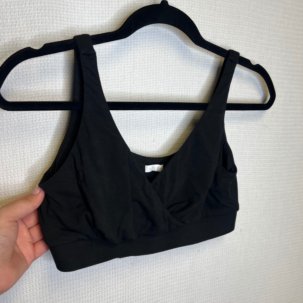 Hatch Women Black Pima Cotton Surplice Nursing Maternity Bra Wireless Large